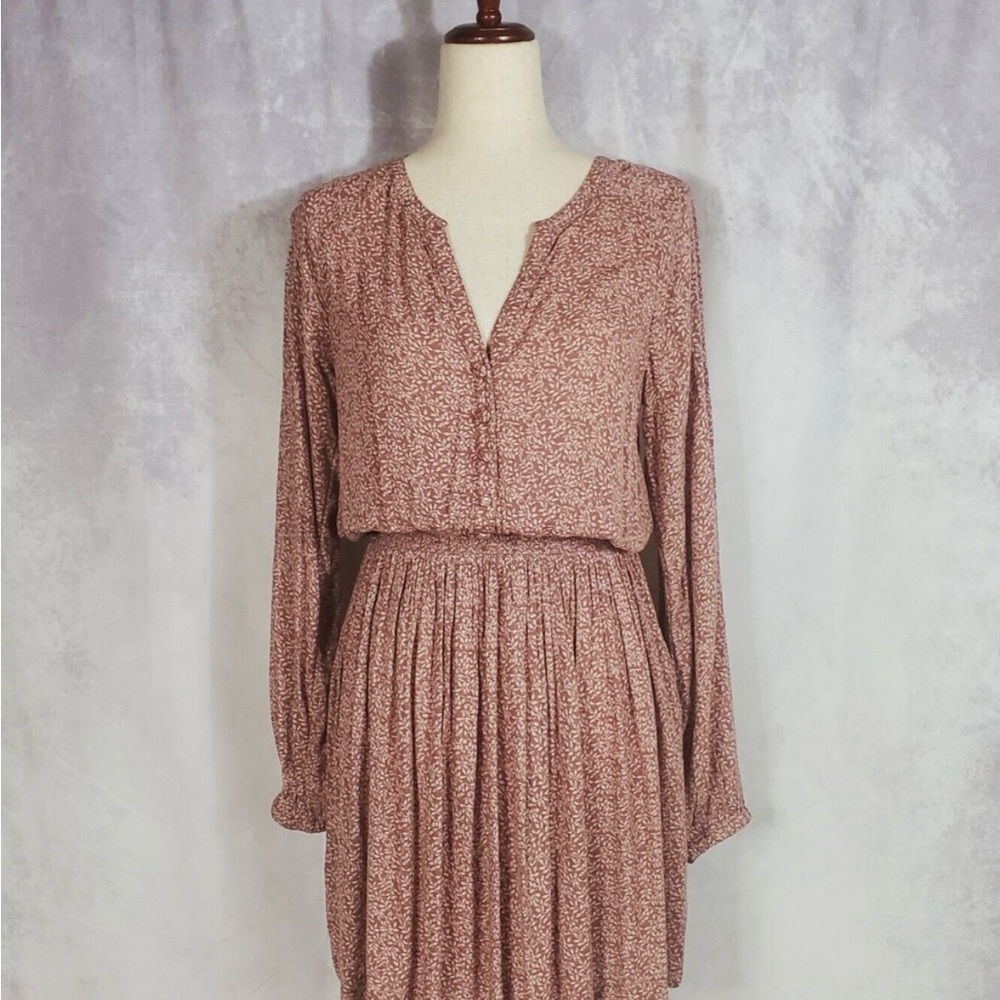 Faherty Long Sleeve Floral Dress in Pink